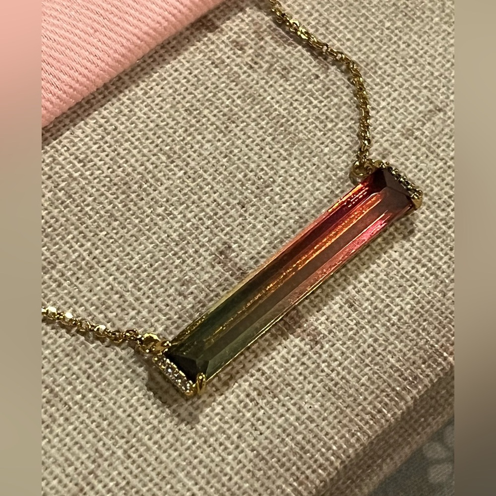 kate spade delicate gold tone chain bar necklace pink multi geo gems nwt - Picture 3 of 9